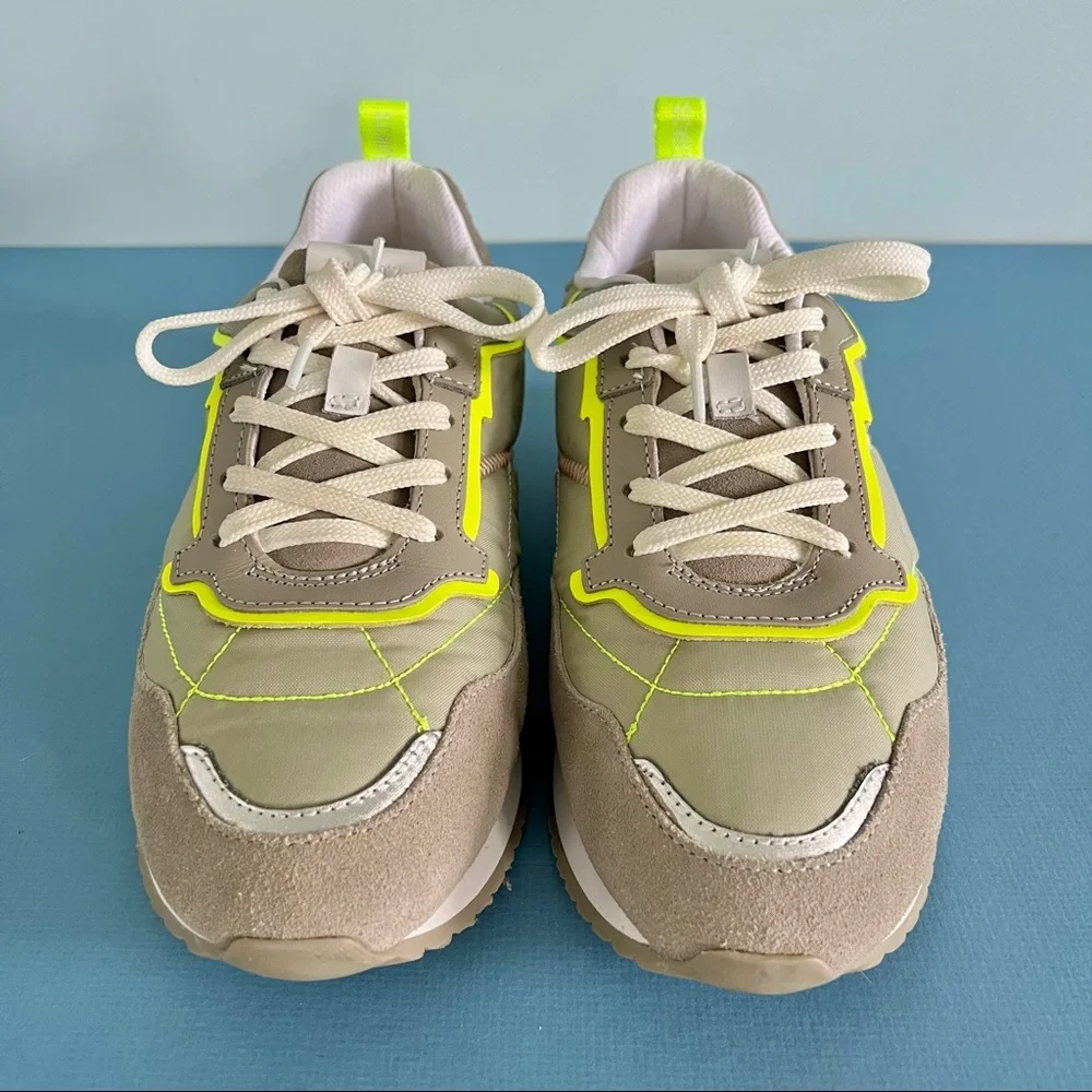 Schutz‎ Penny Quilted Grey & Green Trendy Retro Lace Up Sneakers